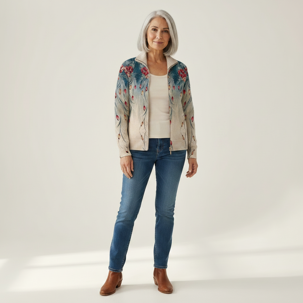 Marion | Cardigan à motif de plumes de paon