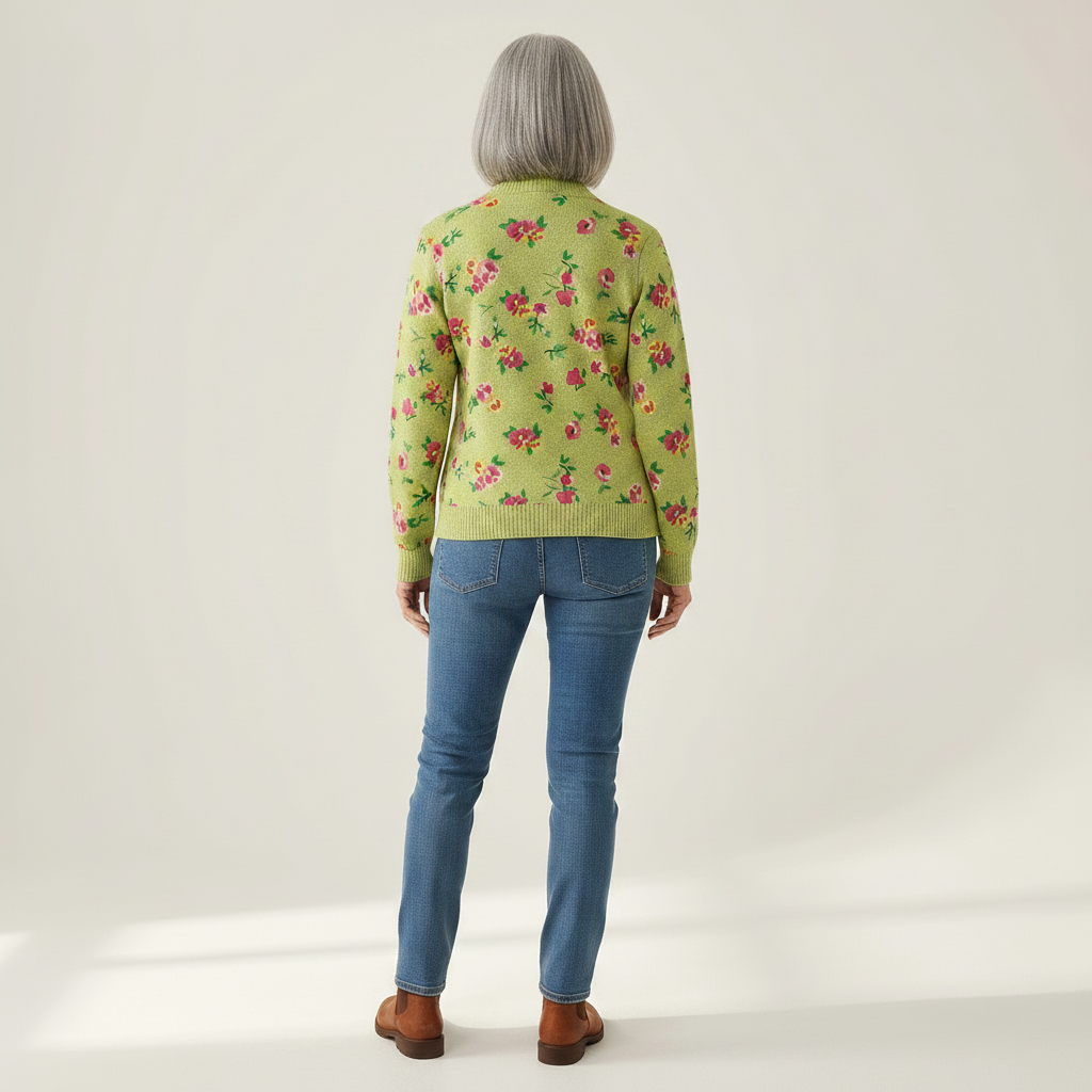Émeline | Cardigan vert à motif floral