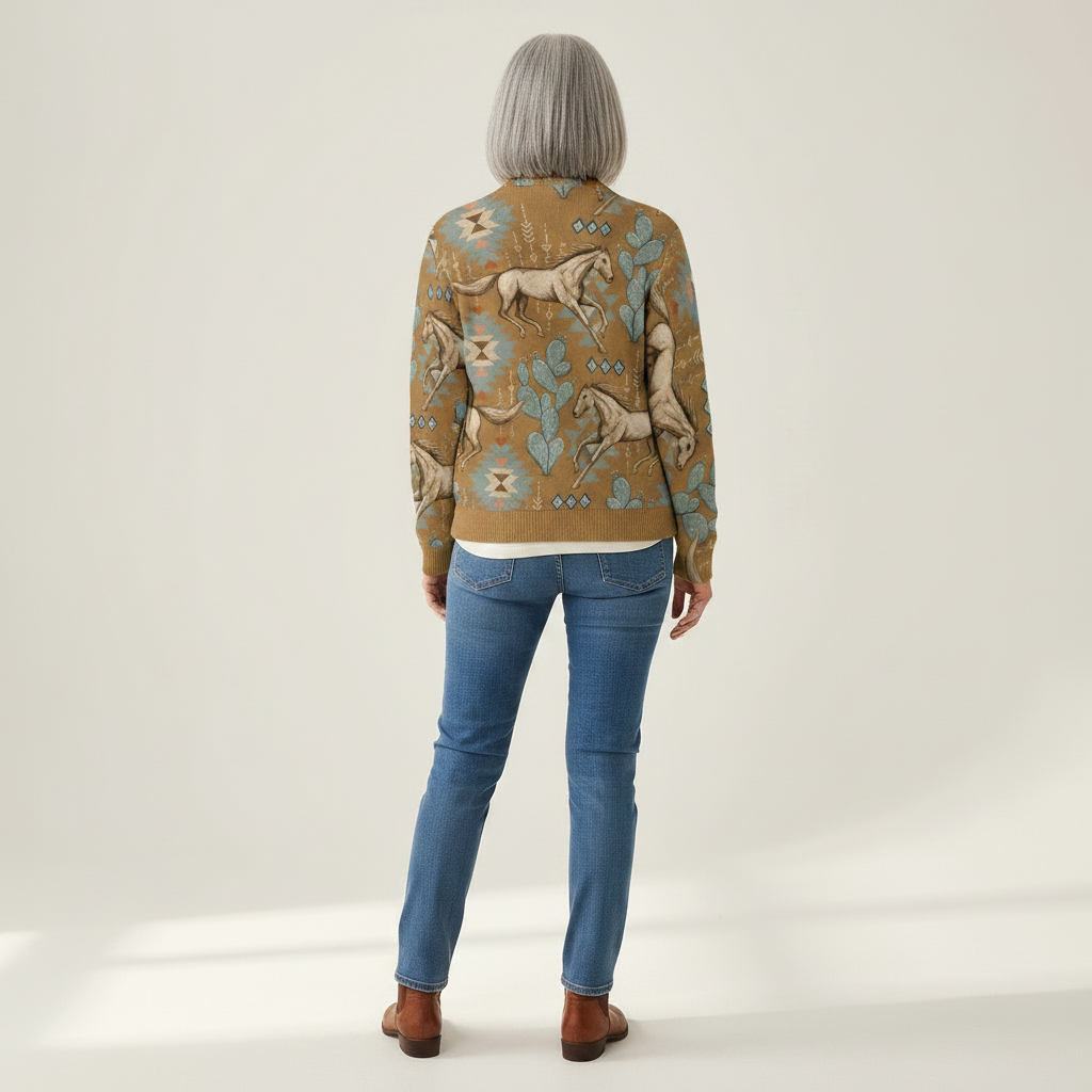 Brigitte | Cardigan à motif de chevaux et de cactus
