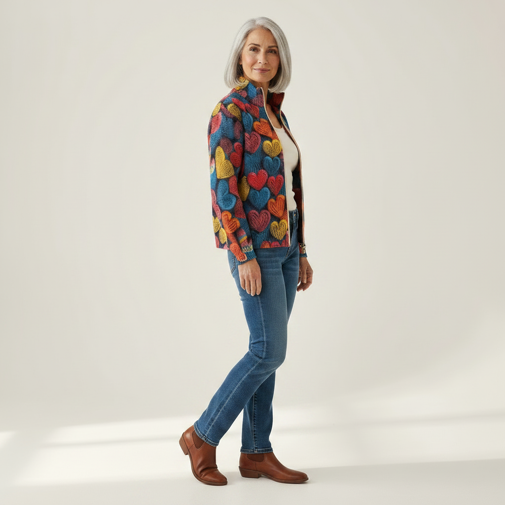 Suzette | Cardigan à motif de cœurs multicolores