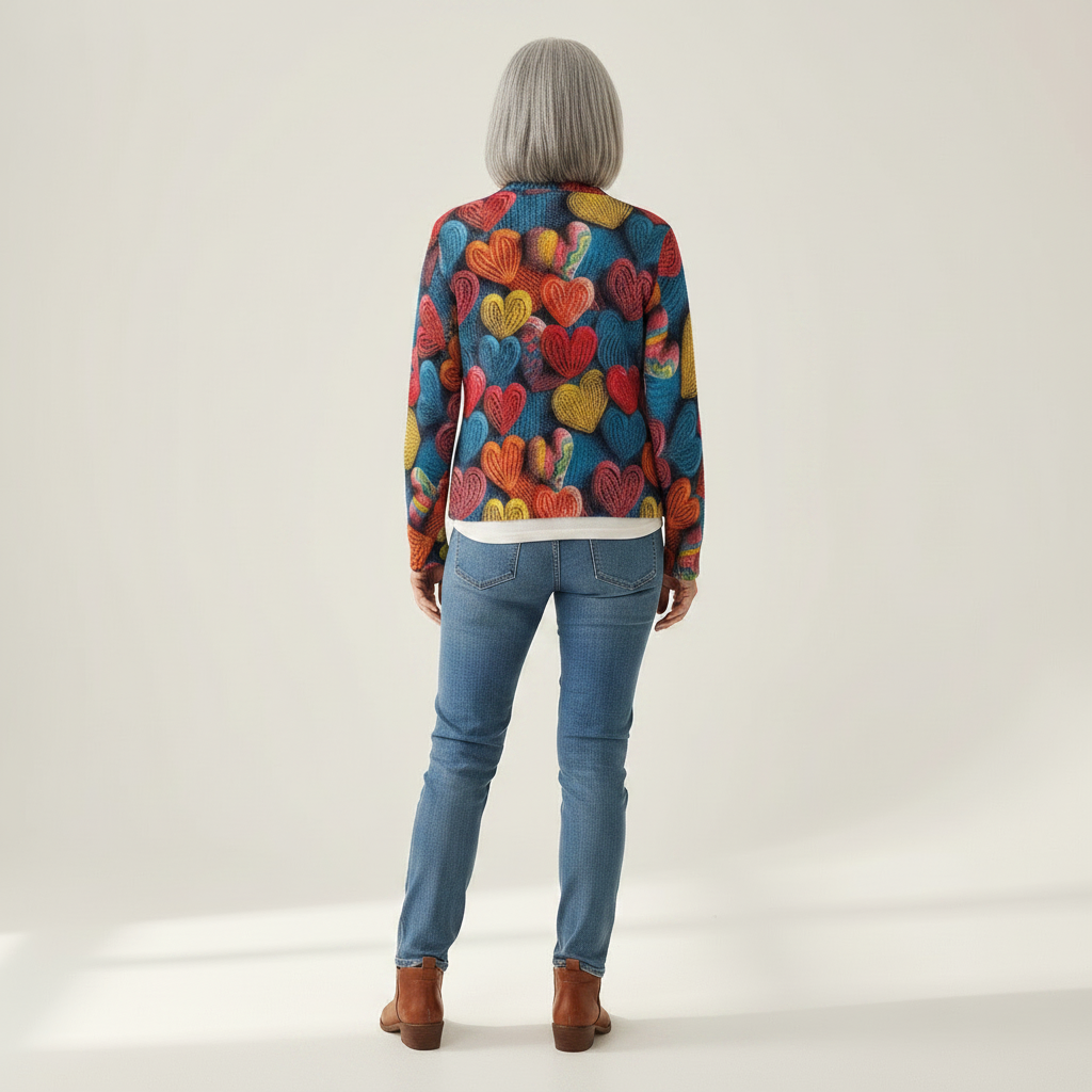 Suzette | Cardigan à motif de cœurs multicolores