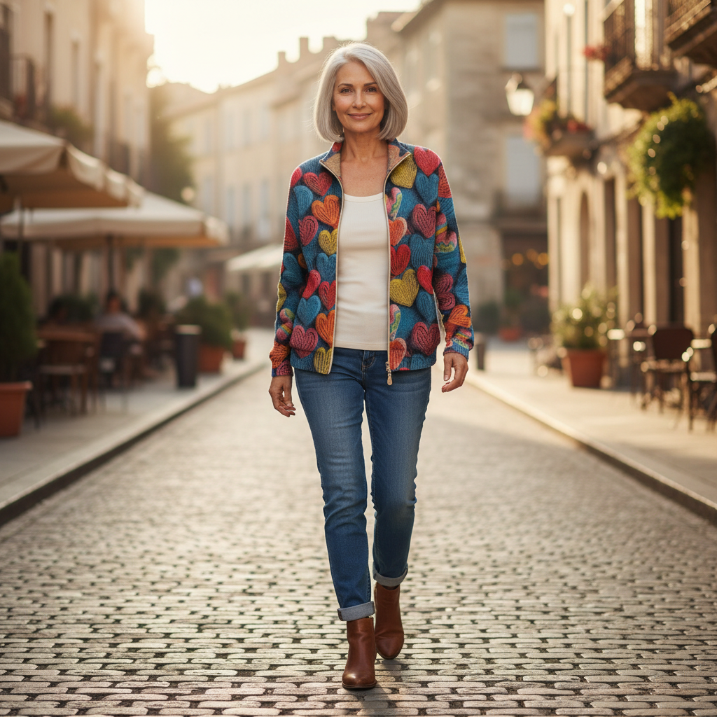 Suzette | Cardigan à motif de cœurs multicolores