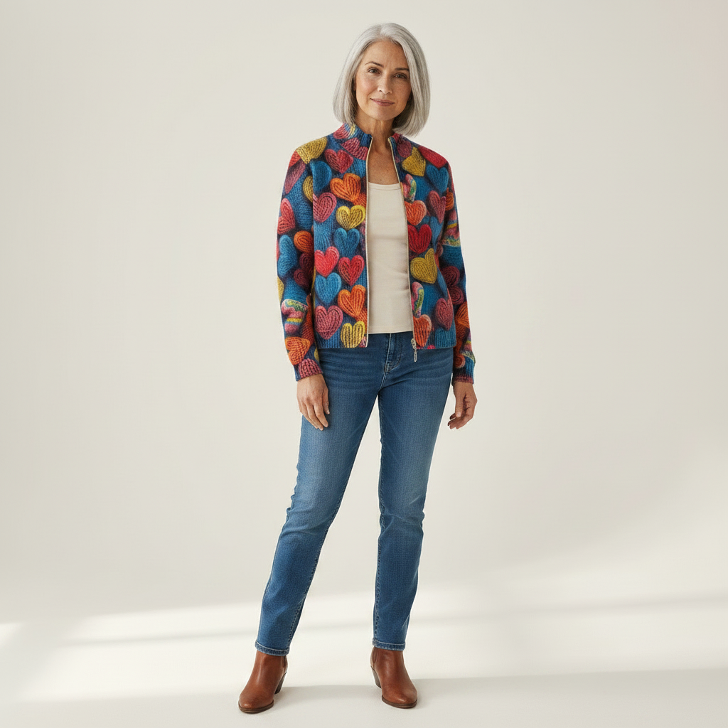 Suzette | Cardigan à motif de cœurs multicolores