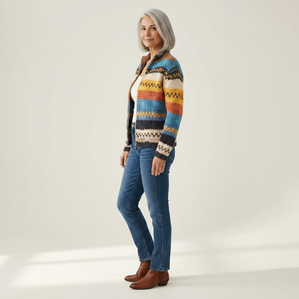 Célestine | Cardigan à motif zigzag multicolore