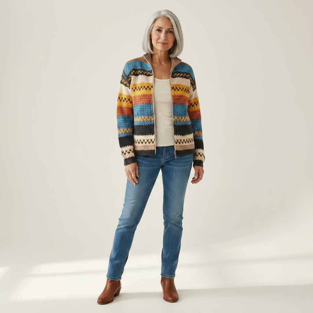Célestine | Cardigan à motif zigzag multicolore