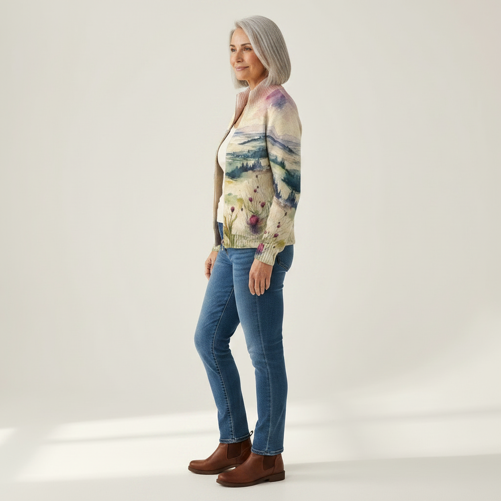 Henriette | Cardigan à motif de chardons et de paysage