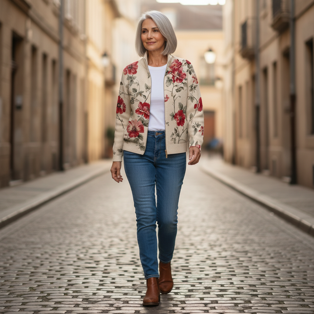 Marguerite | Cardigan à motif de roses vintage