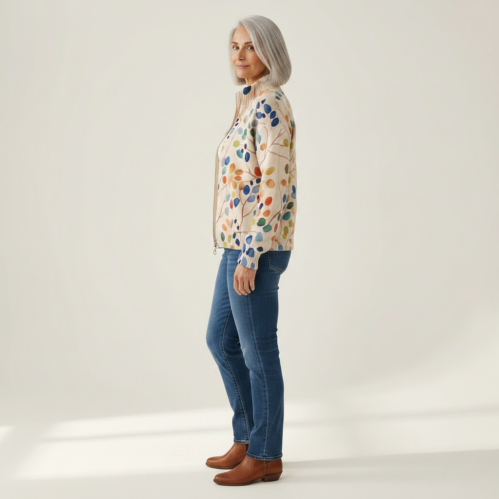 Angèle | Cardigan à motif de feuilles multicolores