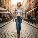 Angèle | Cardigan à motif de feuilles multicolores