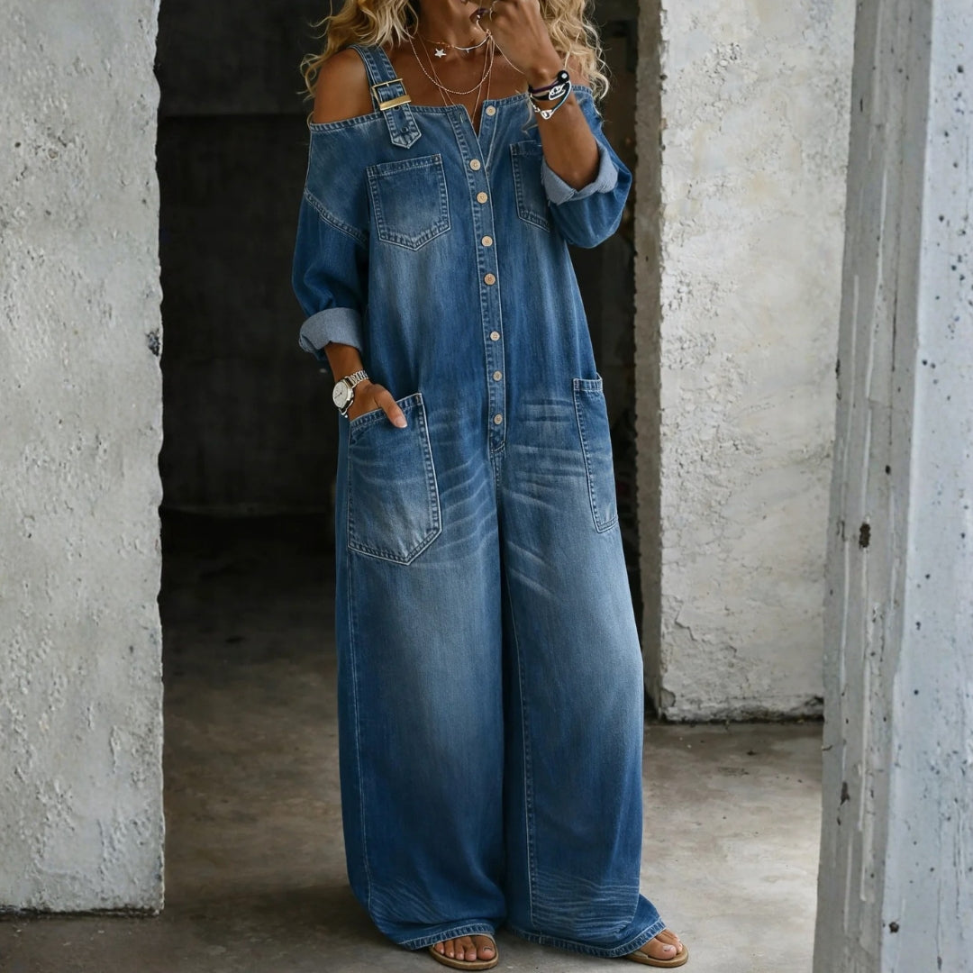 Abigail - Combinaison en denim épaules dénudées