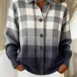 Agnes | Cardigan boutonné à carreaux dégradé gris