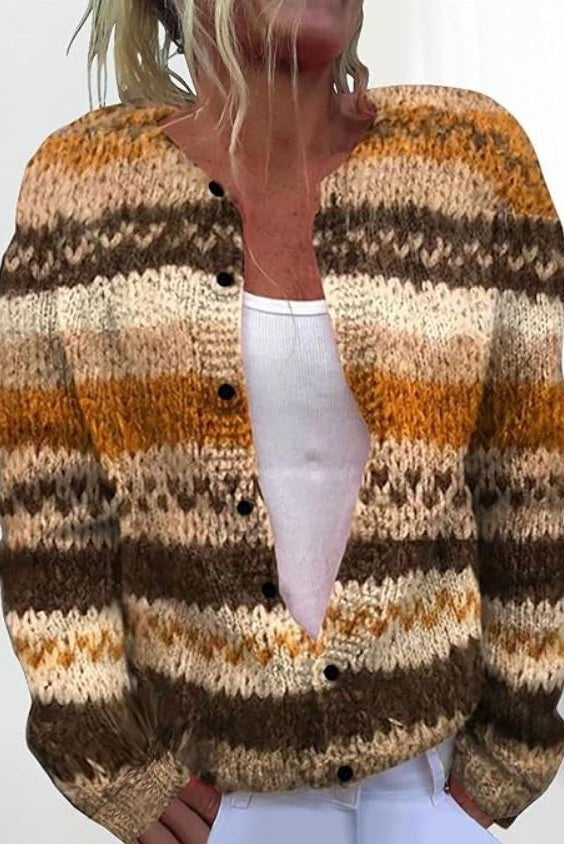 Cressida | Cardigan rayé marron et crème