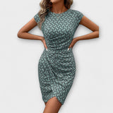 Anaïs - Robe tulipe à manches courtes et imprimé intégral