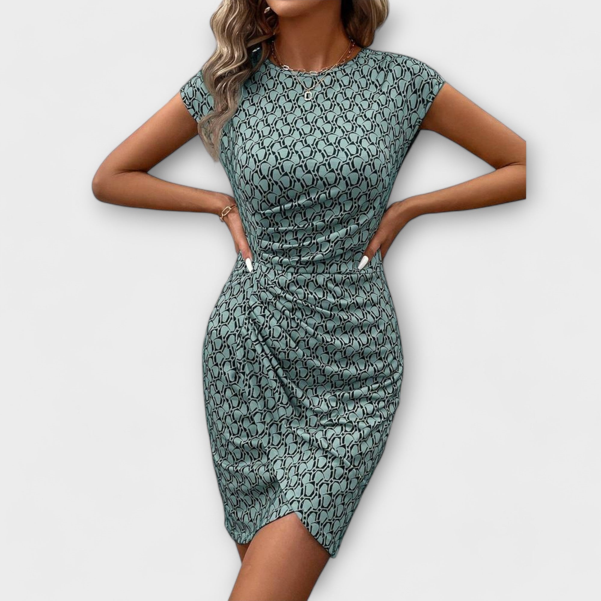 Anaïs - Robe tulipe à manches courtes et imprimé intégral
