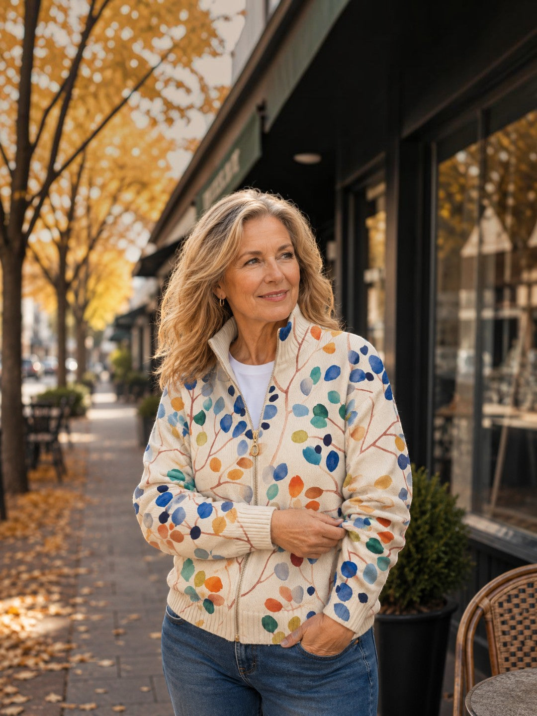 Angèle | Cardigan à motif de feuilles multicolores