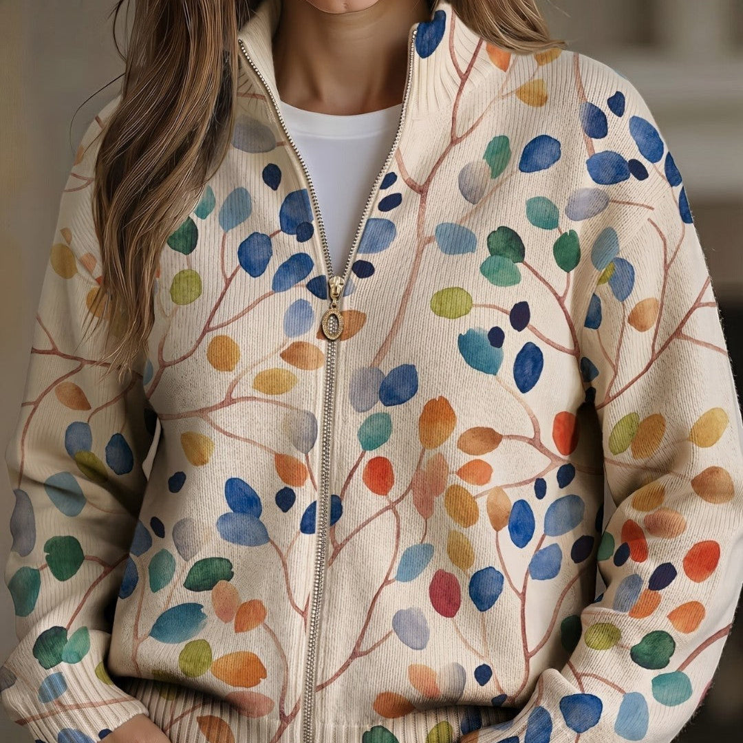 Angèle | Cardigan à motif de feuilles multicolores