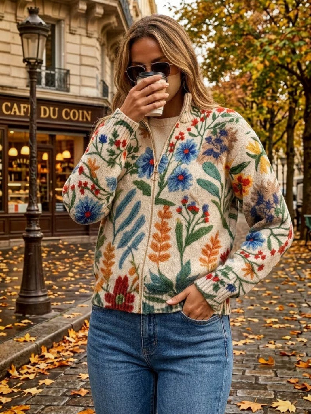 Bérangère | Cardigan à motif floral botanique