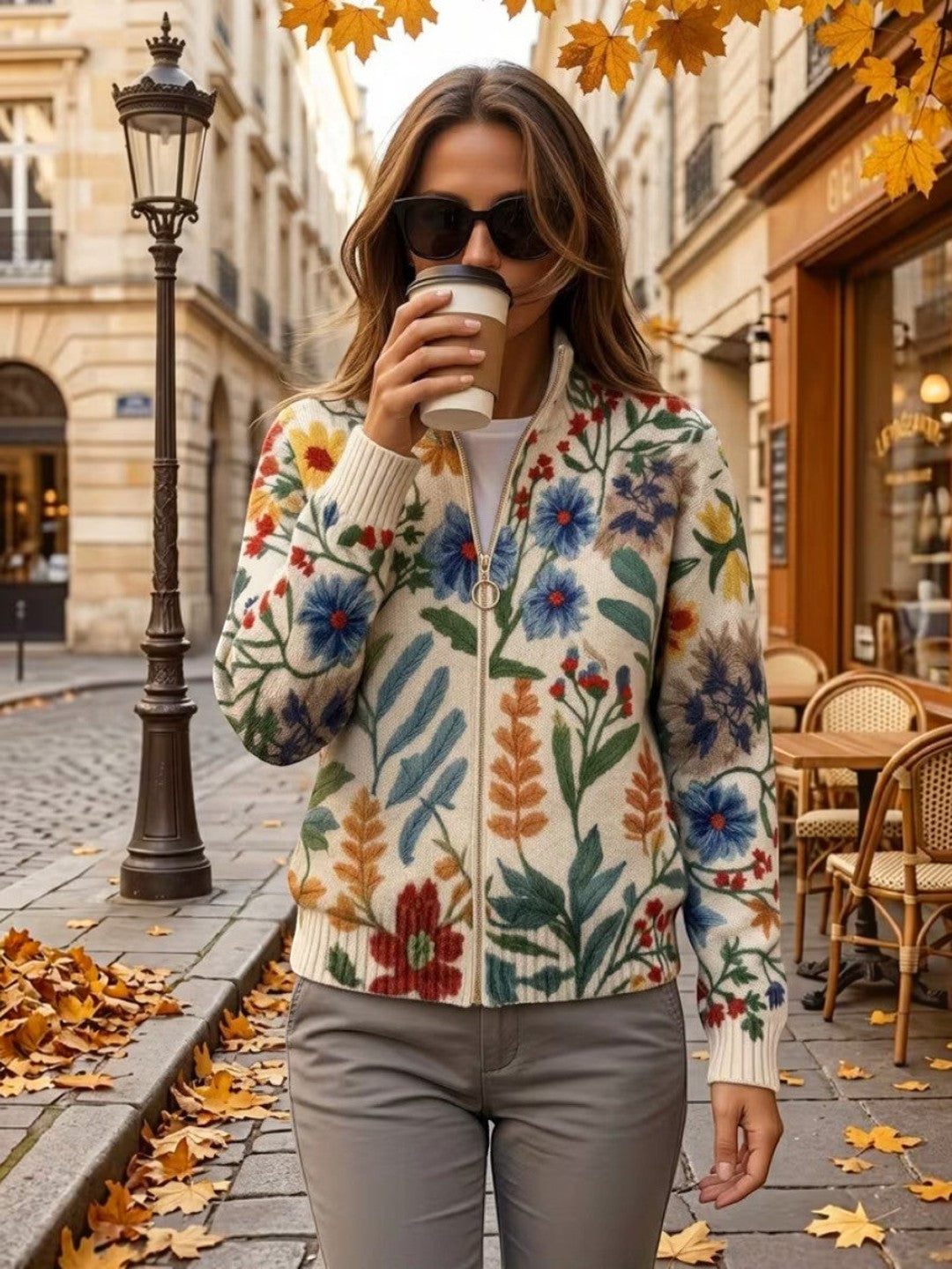 Bérangère | Cardigan à motif floral botanique