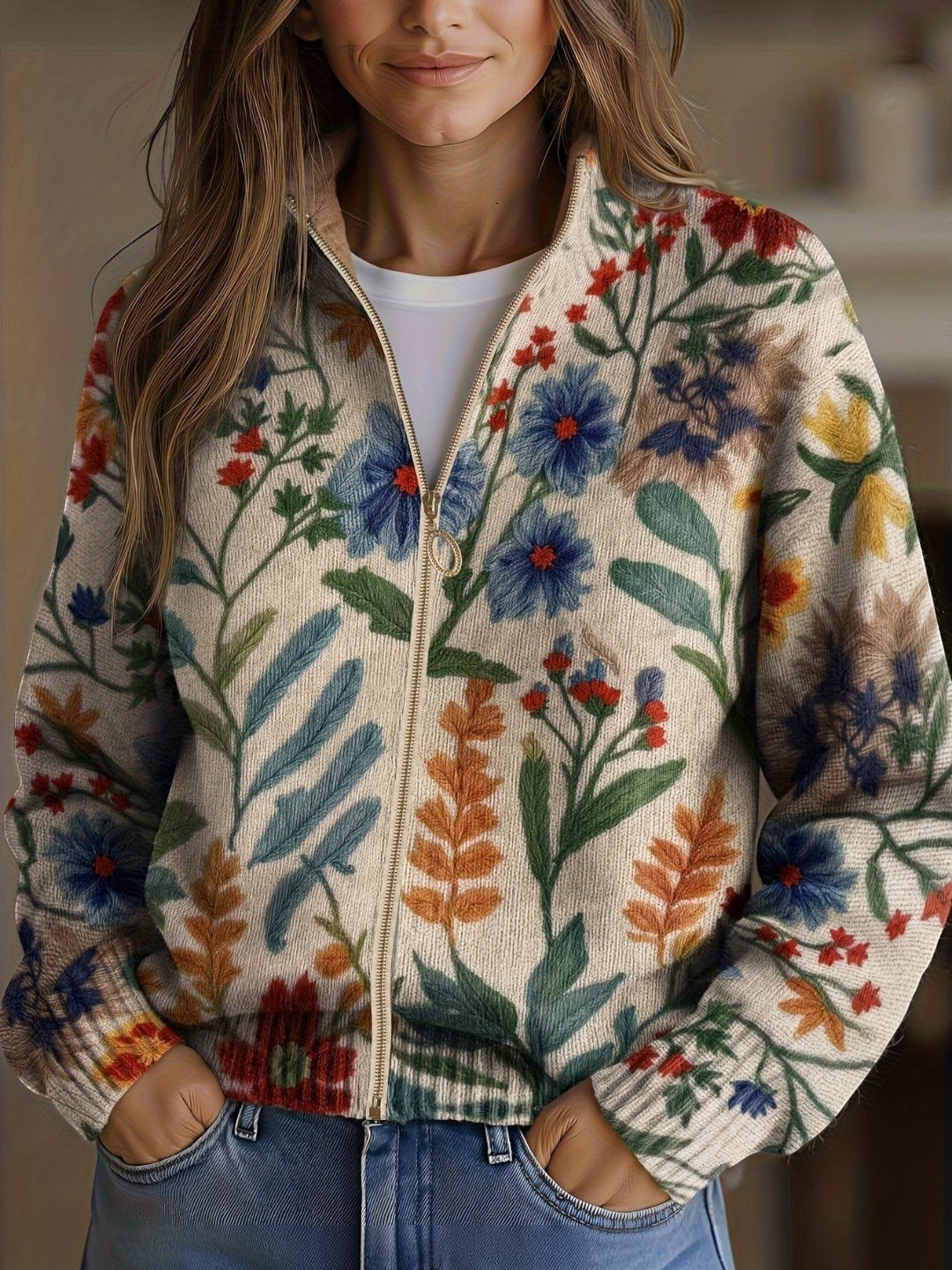 Bérangère | Cardigan à motif floral botanique