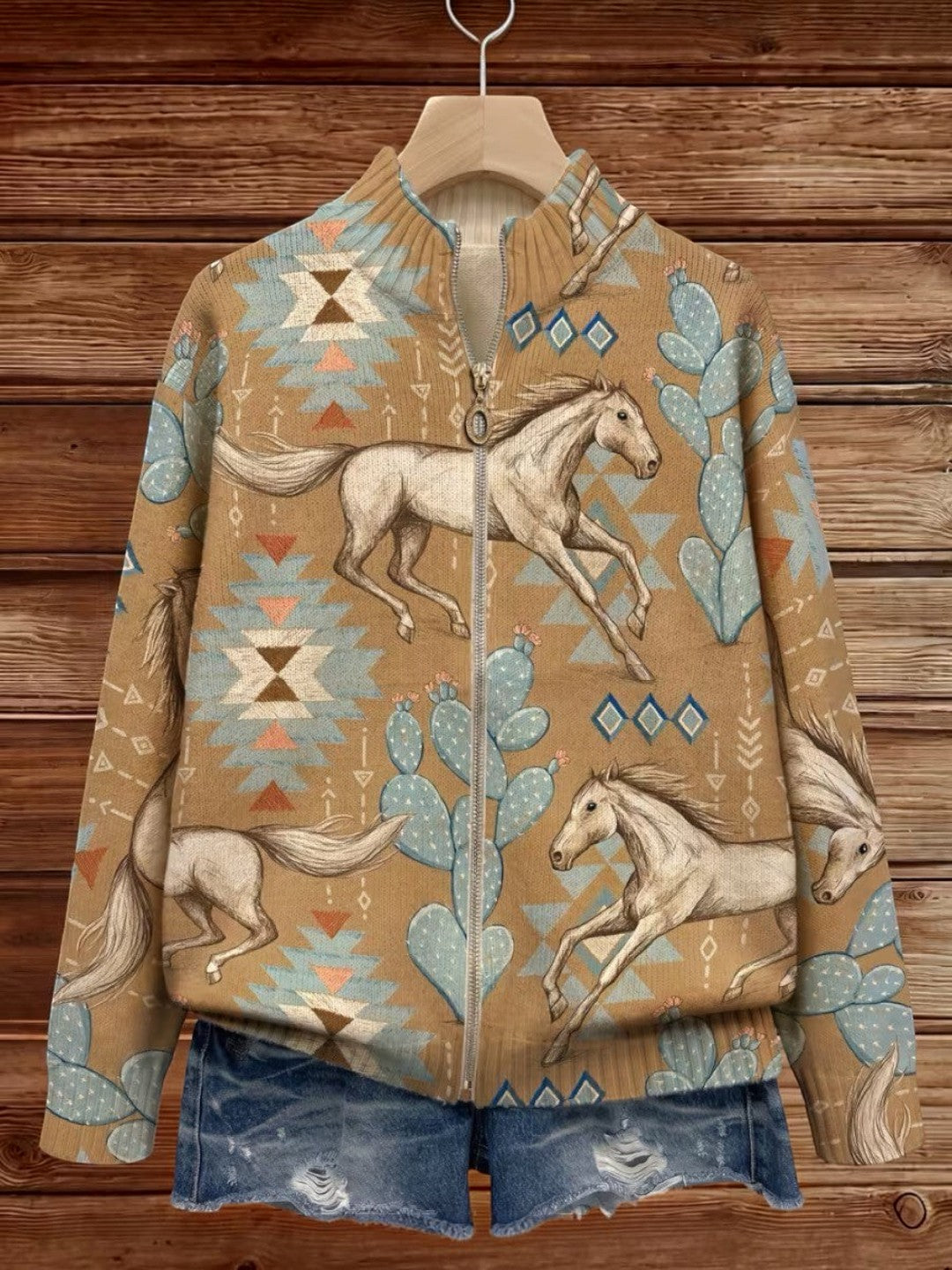 Brigitte | Cardigan à motif de chevaux et de cactus