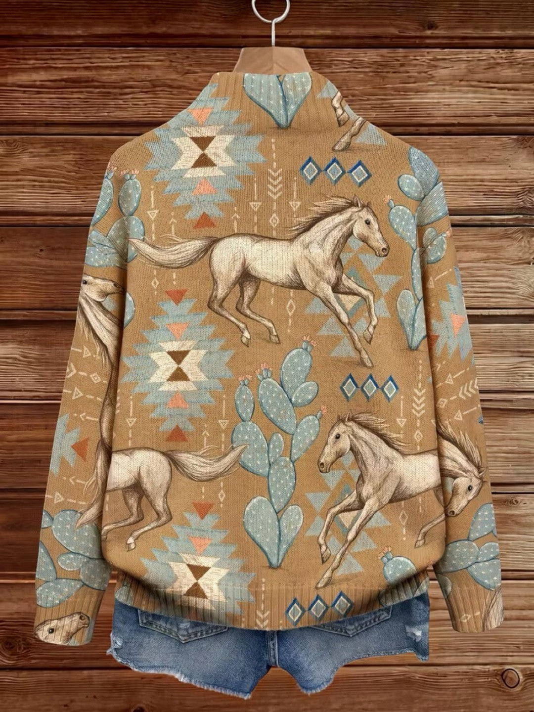 Brigitte | Cardigan à motif de chevaux et de cactus