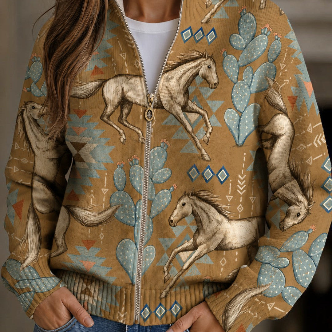 Brigitte | Cardigan à motif de chevaux et de cactus