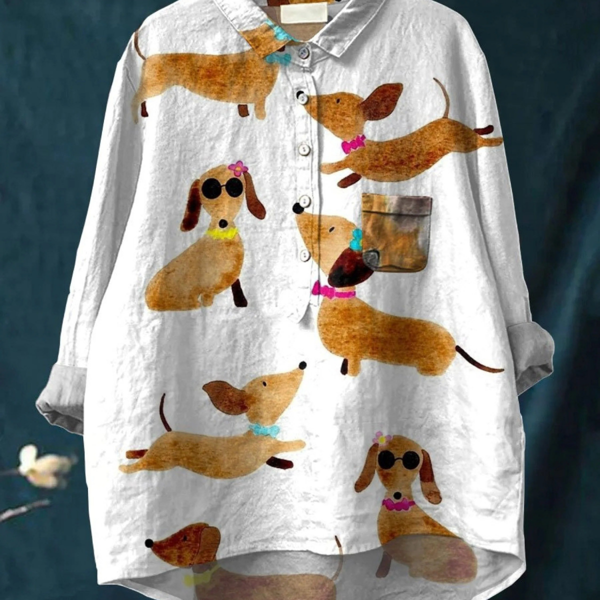 Capucine | Blouse décontractée à imprimé artistique chien