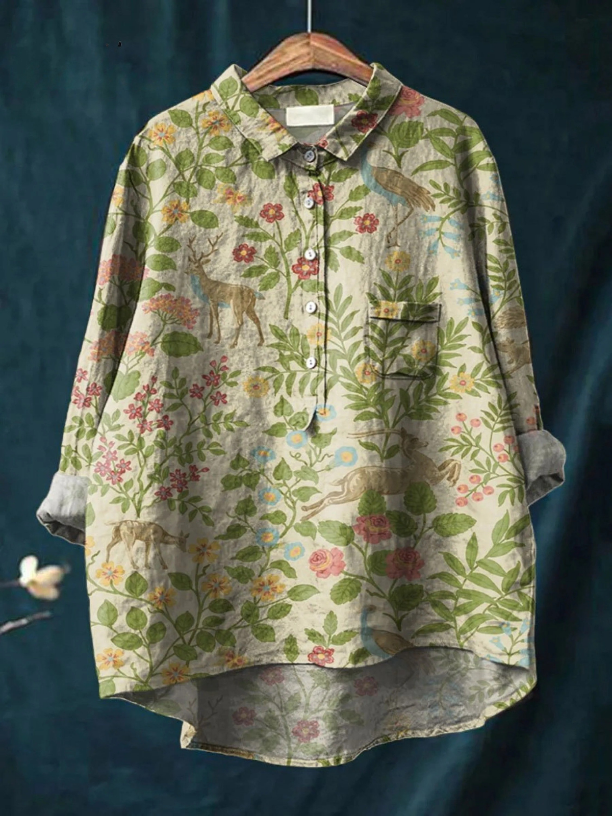 Capucine | Blouse décontractée à imprimé floral et animalier vintage
