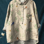 Capucine | Blouse décontractée femme à imprimé branche et rouge-gorge