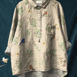 Capucine | Blouse décontractée femme à imprimé branche et rouge-gorge