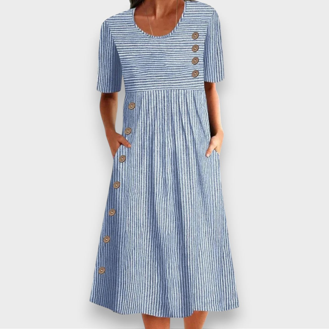 Cecily | Robe midi rayée à boutons et poches