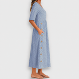 Cecily | Robe midi rayée à boutons et poches