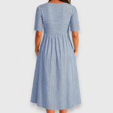 Cecily | Robe midi rayée à boutons et poches