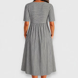 Cecily | Robe midi rayée à boutons et poches