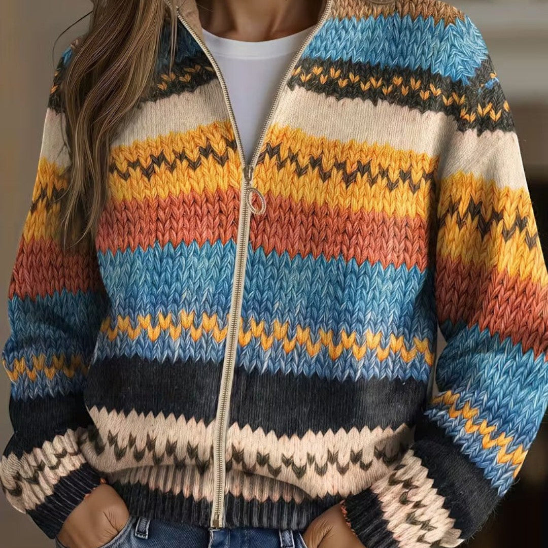 Célestine | Cardigan à motif zigzag multicolore