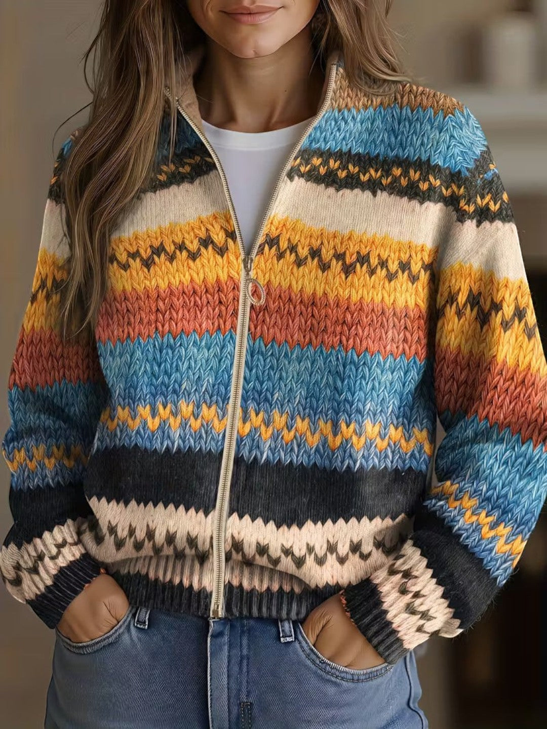Célestine | Cardigan à motif zigzag multicolore