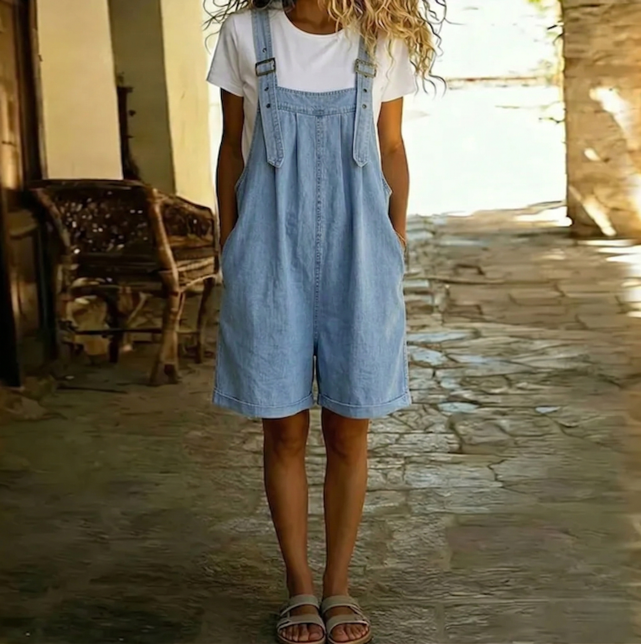Charlotte - Combinaison courte en denim au toucher coton doux