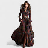 Clara | Robe longue ceinturée à motif tartan