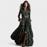 Clara | Robe longue ceinturée à motif tartan