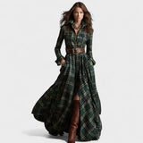 Clara | Robe longue ceinturée à motif tartan
