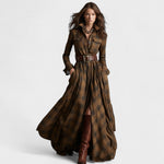 Clara | Robe longue ceinturée à motif tartan