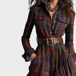 Clara | Robe longue ceinturée à motif tartan