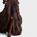 Clara | Robe longue ceinturée à motif tartan