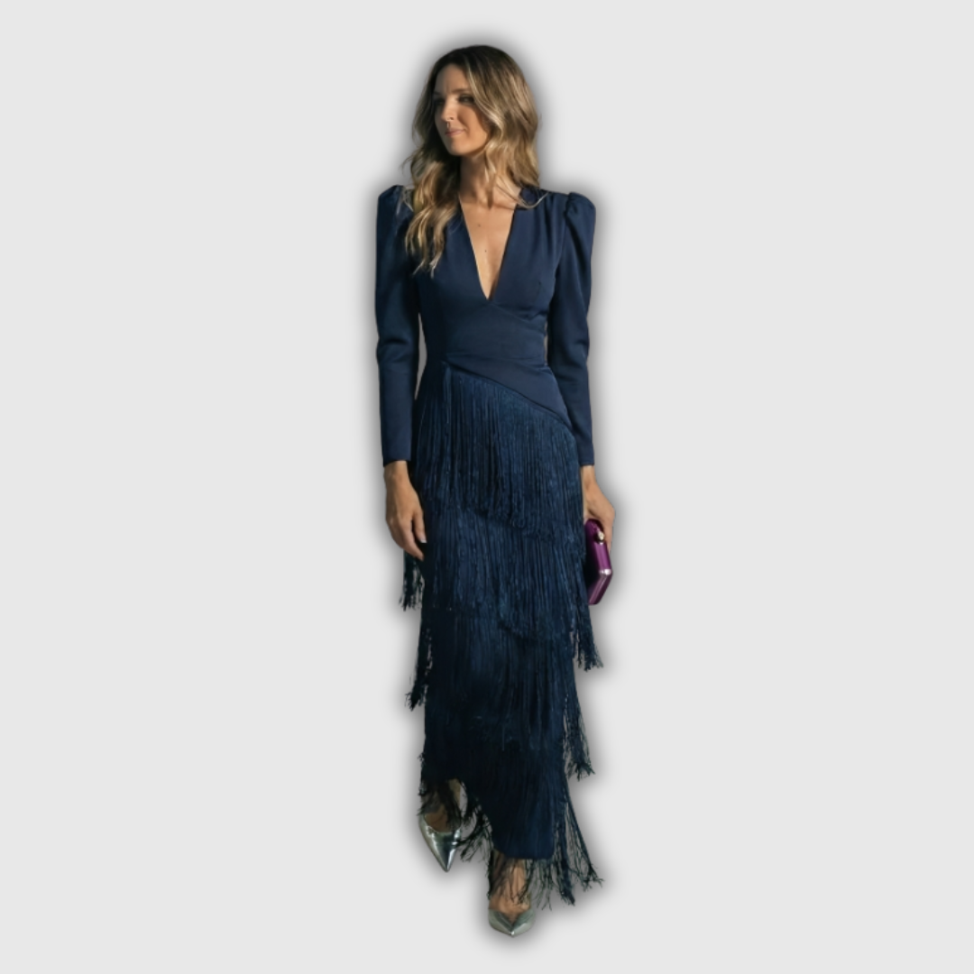Clara | Robe longue élégante à manches longues et franges