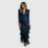 Clara | Robe longue élégante à manches longues et franges
