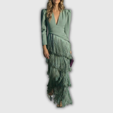 Clara | Robe longue élégante à manches longues et franges