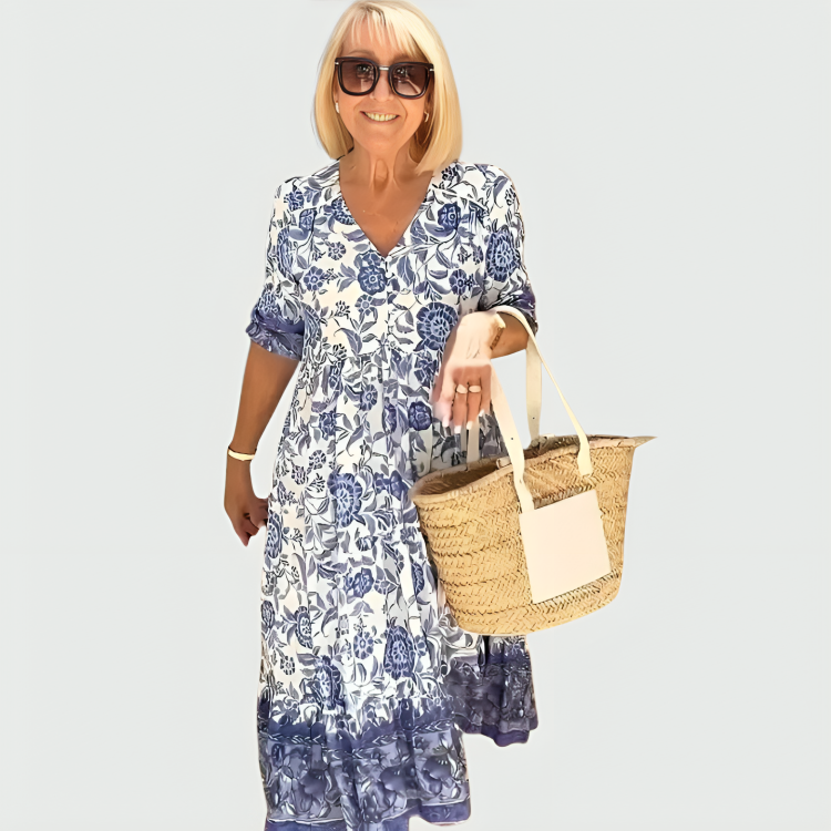 Constance | Robe midi fleurie à bordure imprimée et ourlet à volants