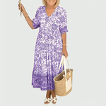 Constance | Robe midi fleurie à bordure imprimée et ourlet à volants