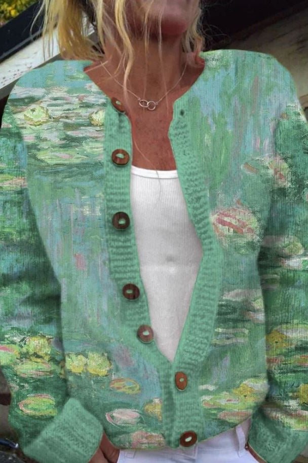 Hyacinth | Cardigan vert à imprimé nénuphars