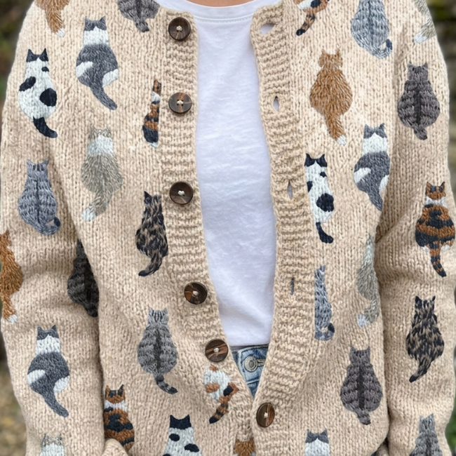 Delyth | Cardigan à imprimé chat